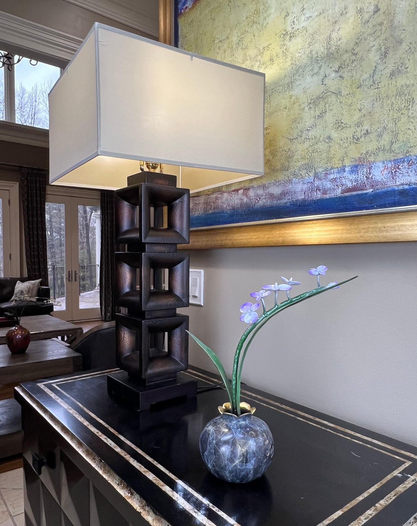 Colored brass statues vase "An Elegant Orchid Vase" Home Decor, Desktop Decor, High and gift