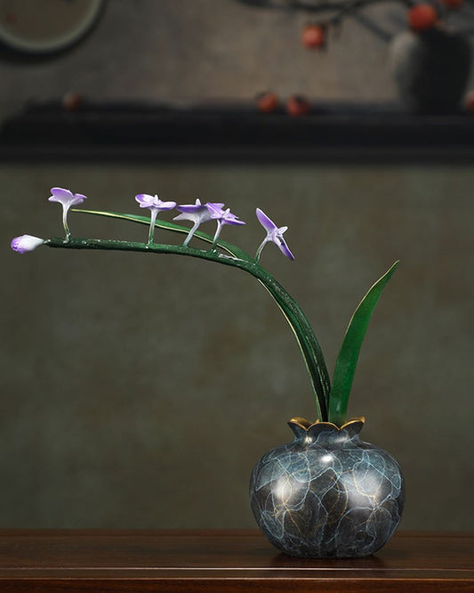 Colored brass statues vase "An Elegant Orchid Vase" Home Decor, Desktop Decor, High and gift
