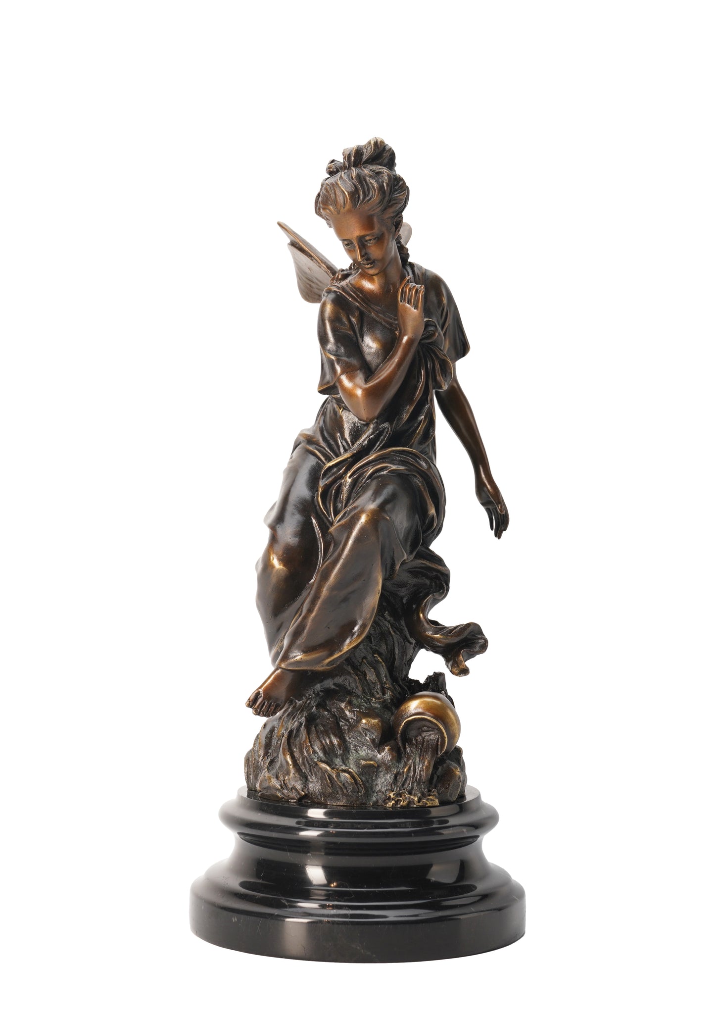 French Classical Sculpture - Angel on Rock, Vintage Bronze Sculptures, Bronze Sculpture Art Deco, Home Decor Statue
