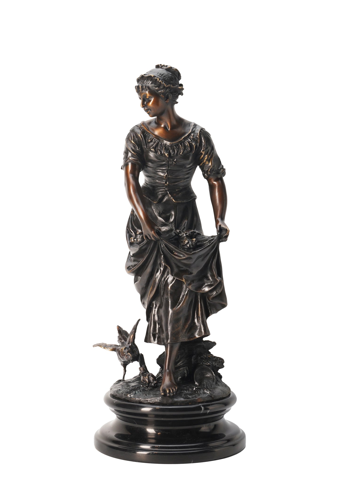 French Classical Sculpture - Woman with Chicks, Vintage Bronze Sculptures, Bronze Sculpture Art Deco, Home Decor Statue