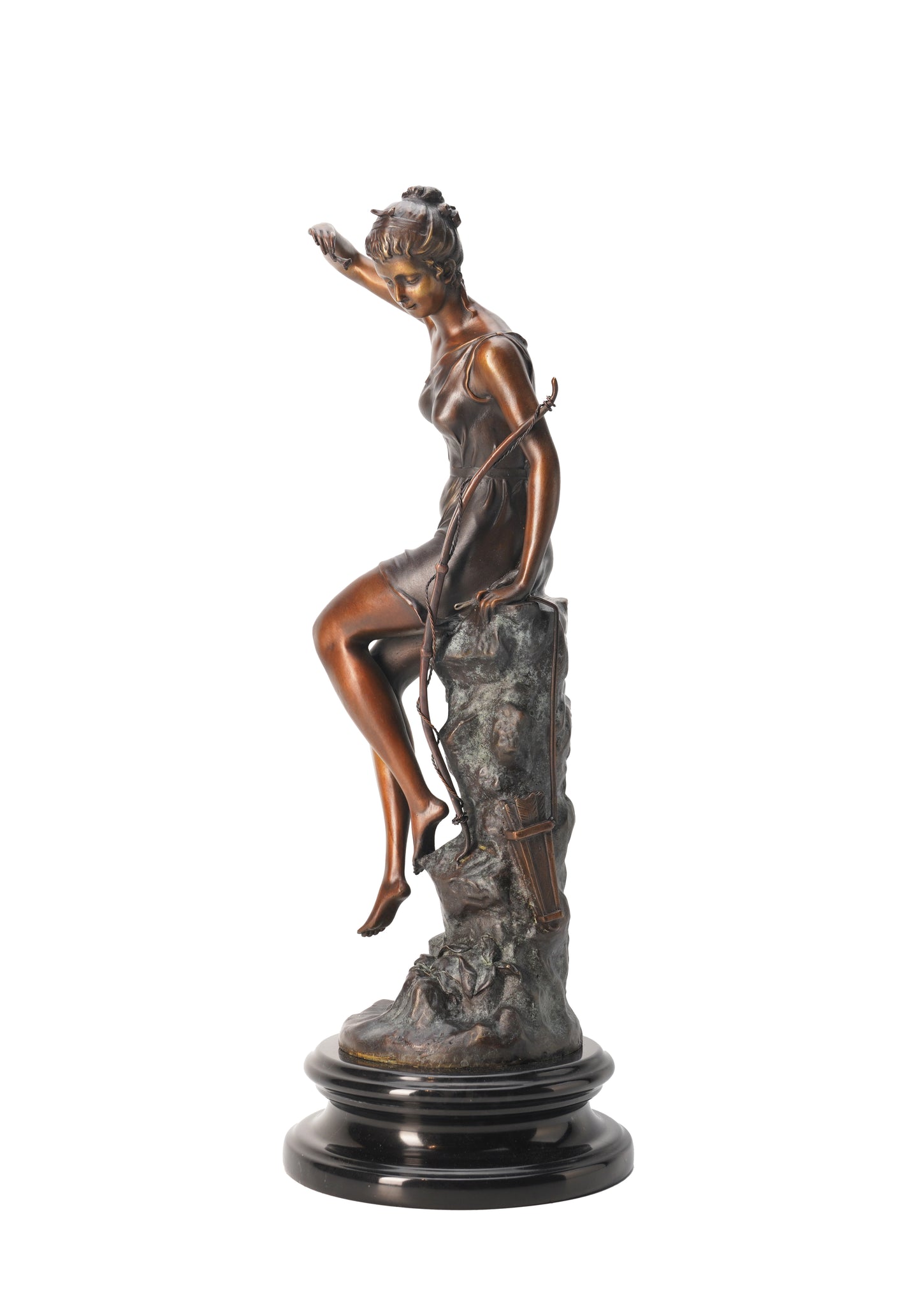 French Classical Sculpture - Seated Diana, Vintage Bronze Sculptures, Bronze Sculpture Art Deco, Home Decor Statue