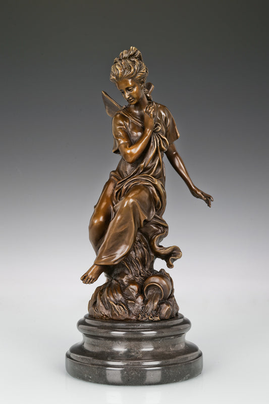 French Classical Sculpture - Angel on Rock, Vintage Bronze Sculptures, Bronze Sculpture Art Deco, Home Decor Statue