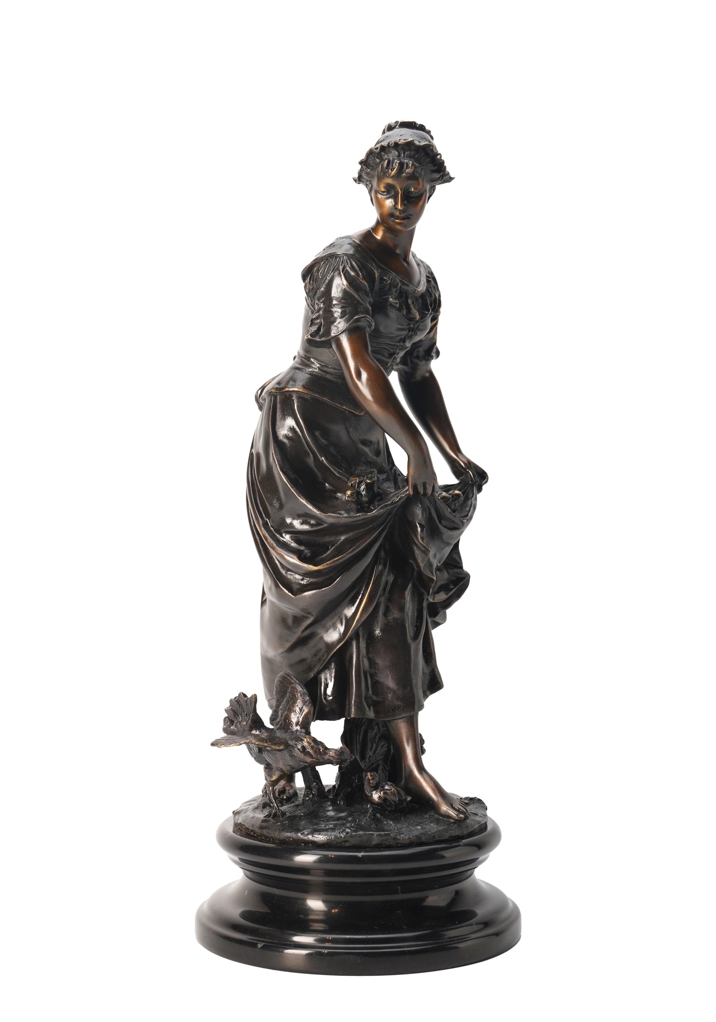 French Classical Sculpture - Woman with Chicks, Vintage Bronze Sculptures, Bronze Sculpture Art Deco, Home Decor Statue
