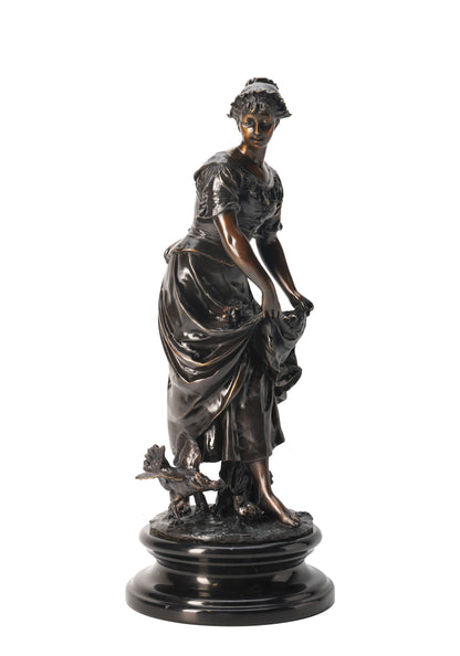 French Classical Sculpture - Woman with Chicks, Vintage Bronze Sculptures, Bronze Sculpture Art Deco, Home Decor Statue