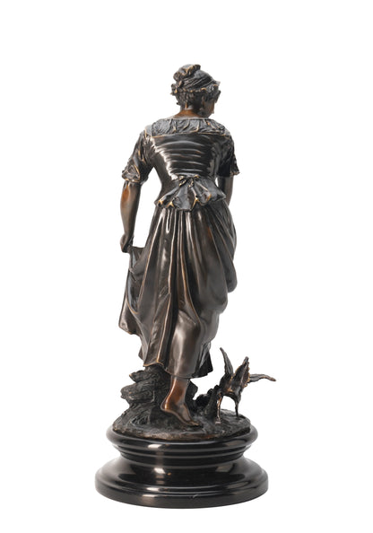 French Classical Sculpture - Woman with Chicks, Vintage Bronze Sculptures, Bronze Sculpture Art Deco, Home Decor Statue