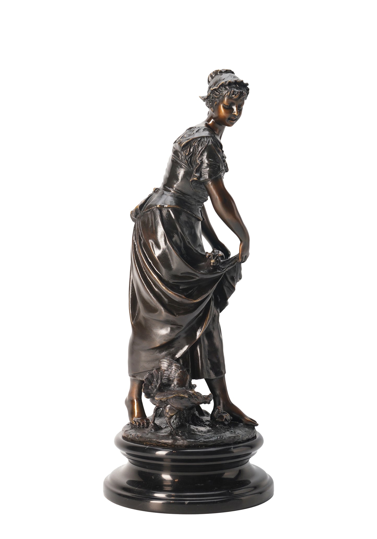 French Classical Sculpture - Woman with Chicks, Vintage Bronze Sculptures, Bronze Sculpture Art Deco, Home Decor Statue
