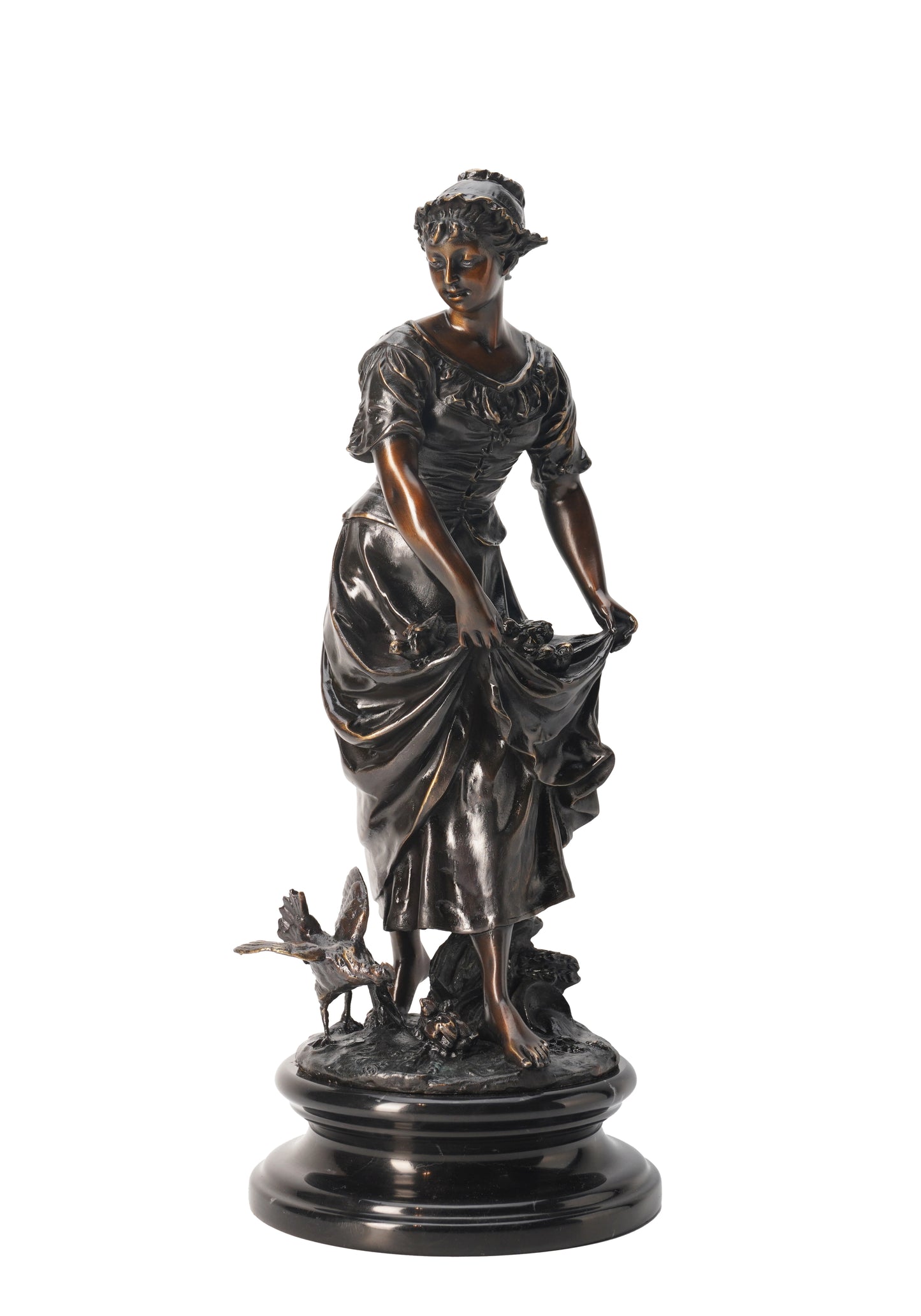 French Classical Sculpture - Woman with Chicks, Vintage Bronze Sculptures, Bronze Sculpture Art Deco, Home Decor Statue