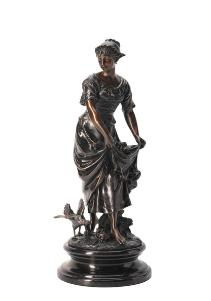 French Classical Sculpture - Woman with Chicks, Vintage Bronze Sculptures, Bronze Sculpture Art Deco, Home Decor Statue