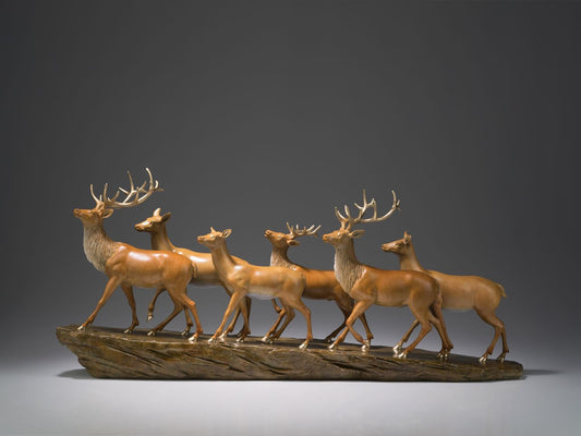 Colored brass statues sculpture "Running Deer" Desktop Decor, Home Decor, Art Collectible
