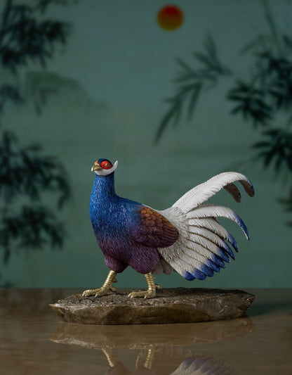 Colored brass statues sculpture "Brown-Eared Pheasant" Desktop Decor, Home Decor, Art Collectible