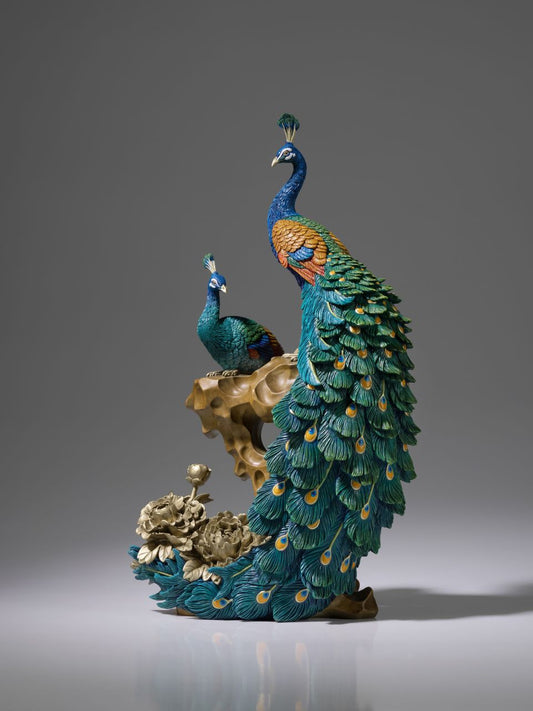 Colored brass statues sculpture "Rich and Auspicious Peacock" Home Decor, Amazing gift, Art Collectible