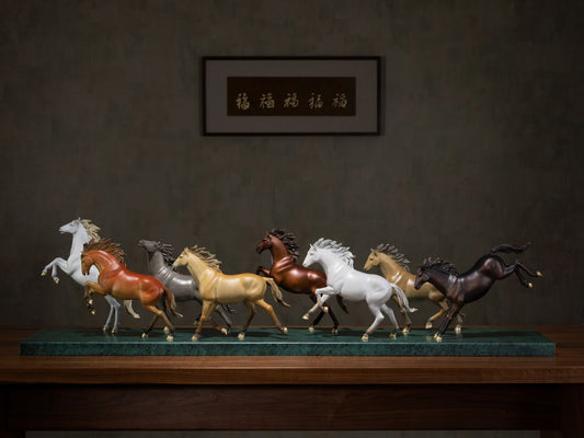 Colored brass statues sculpture "Running Horses" Desktop Decor, Office Decor, Great Gift, Art Collectible